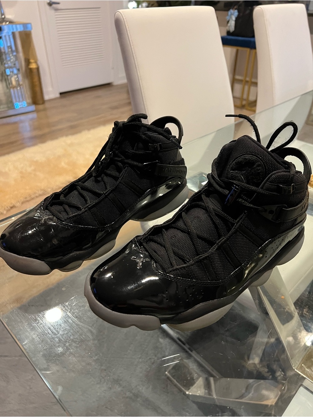 Jordan 6 Rings "Black Ice" sneakers in a black and white
No Box
